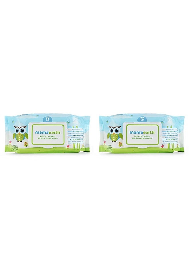 Mamaearth India's First Organic Bamboo Based Baby Wipes (72 Wipes) (Pack of 2) - Image 1